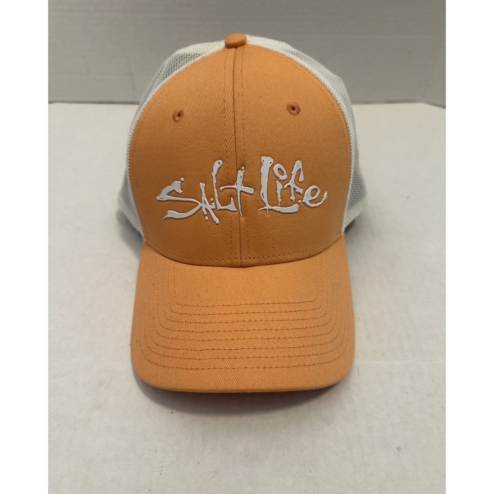 Salt Life Live Salty Men's Fitted Mesh Hat Peach And White Size L/XL